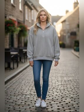 Ralph Lauren Gray Half-Zip Sherpa Sweatshirt